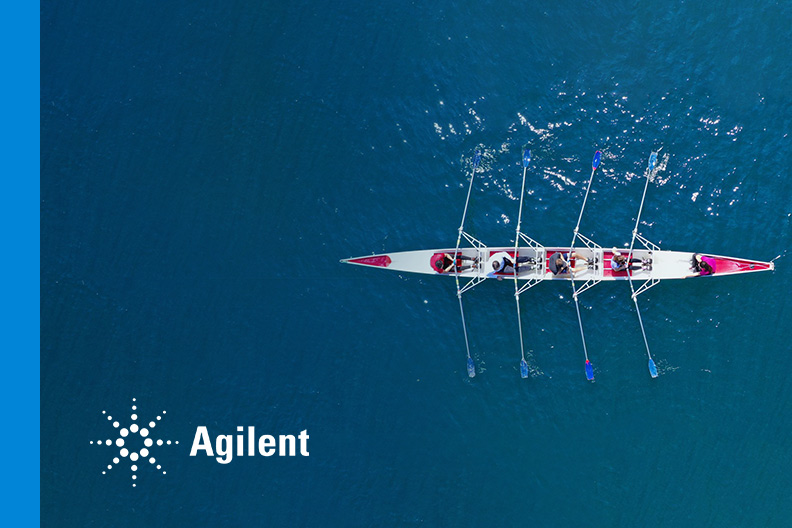 Cover of Agilent's ESG Report, depicting a rowing team from above