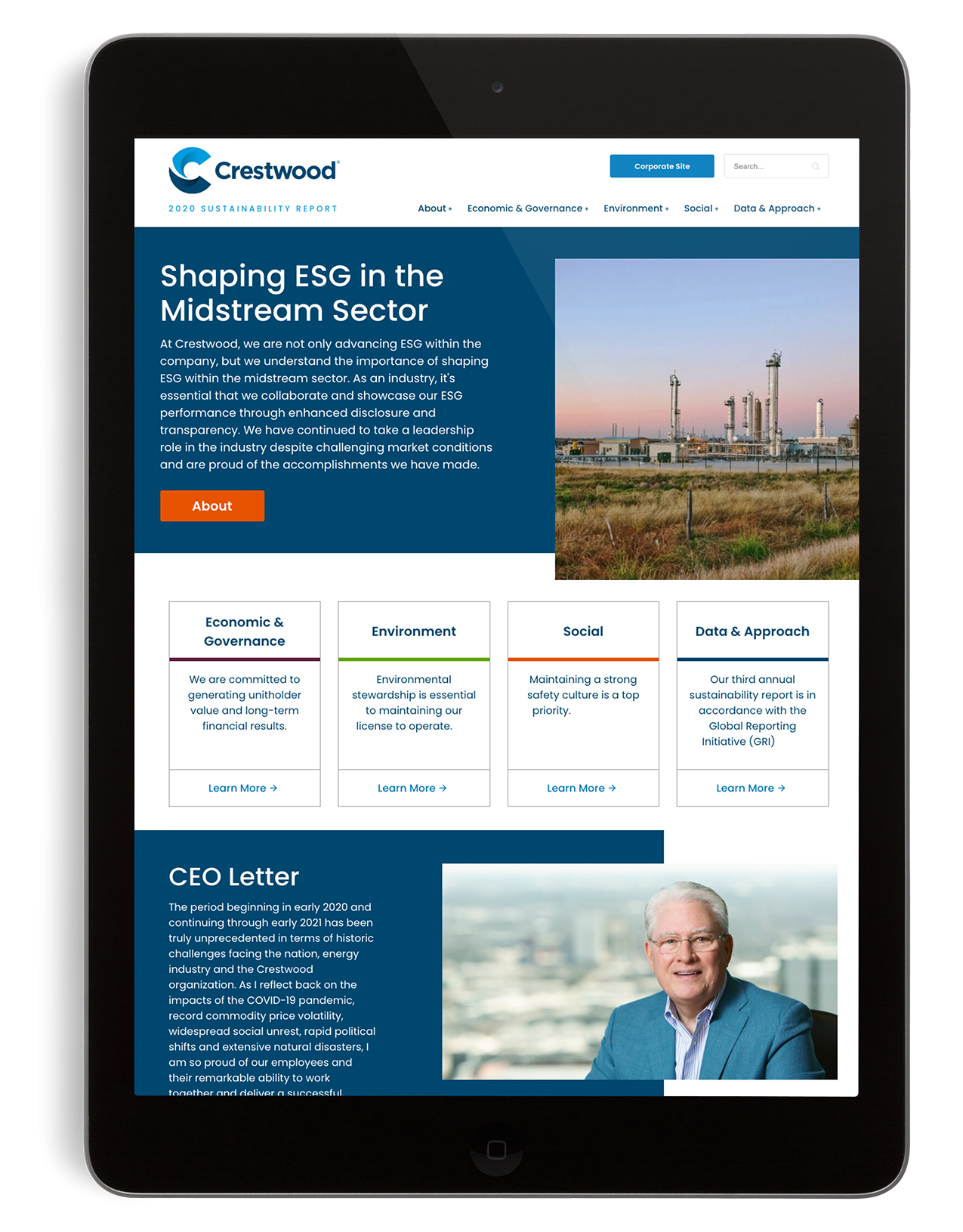Crestwood website viewed on tablet