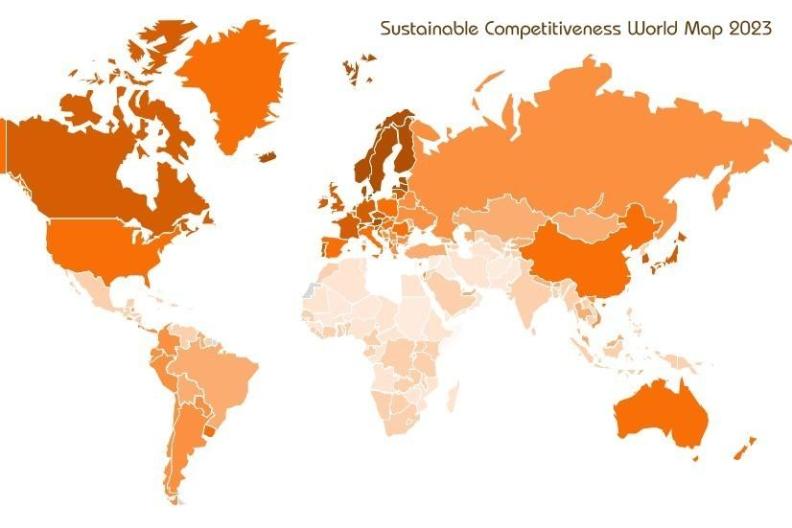 GSCI Sustainable Competitiveness World map 2023 