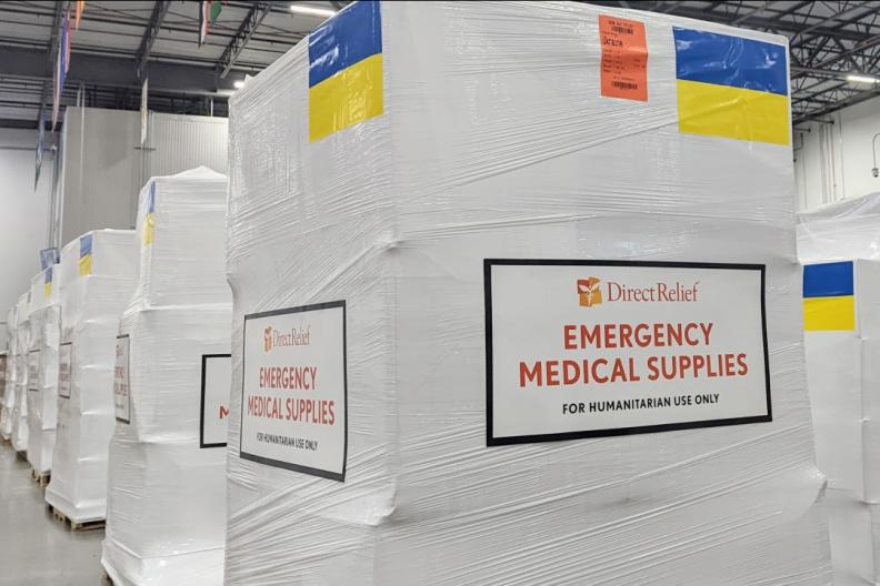 A pallet of medical aid from Direct Relief for Ukraine.  