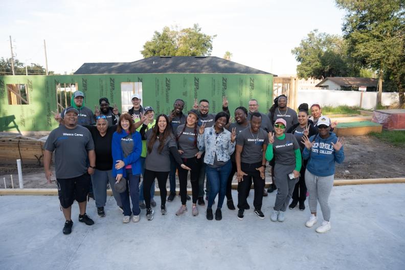 Wesco team members working on a Habitat for Humanity build. 