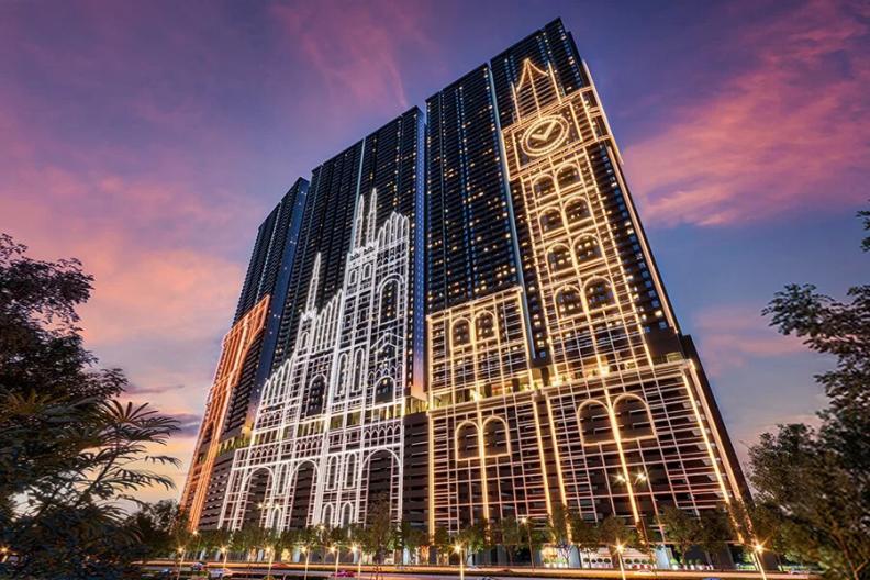large building lit up 