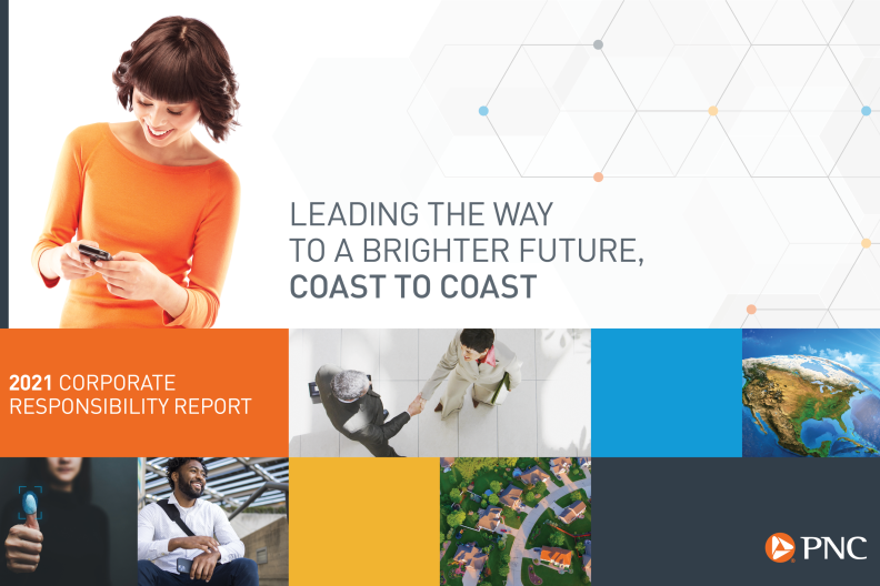 PNC&#039;s CR report cover &quot;Leading the Way to a Brighter Future, Coast to Coast&quot; 
