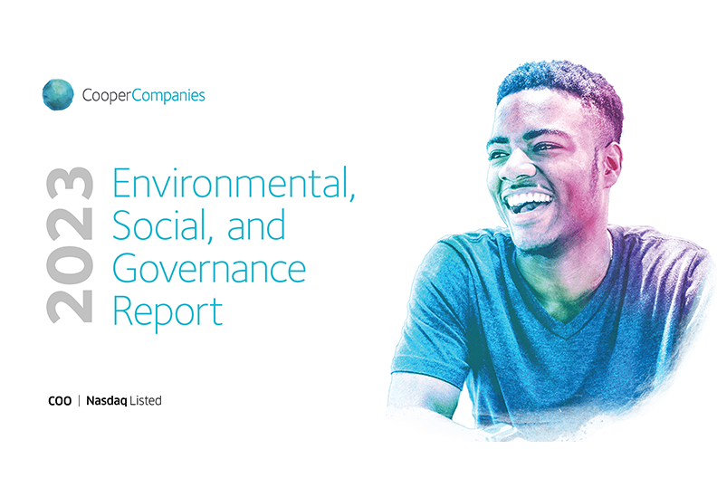 &quot;2023 Environmental, Social, and Governance Report&quot; with image of person smiling 