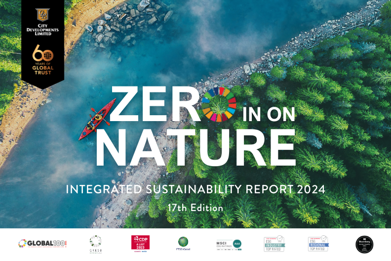 &quot;Zero in on nature&quot; City Developments Limited&#039;s Integrated Sustainability Report cover 