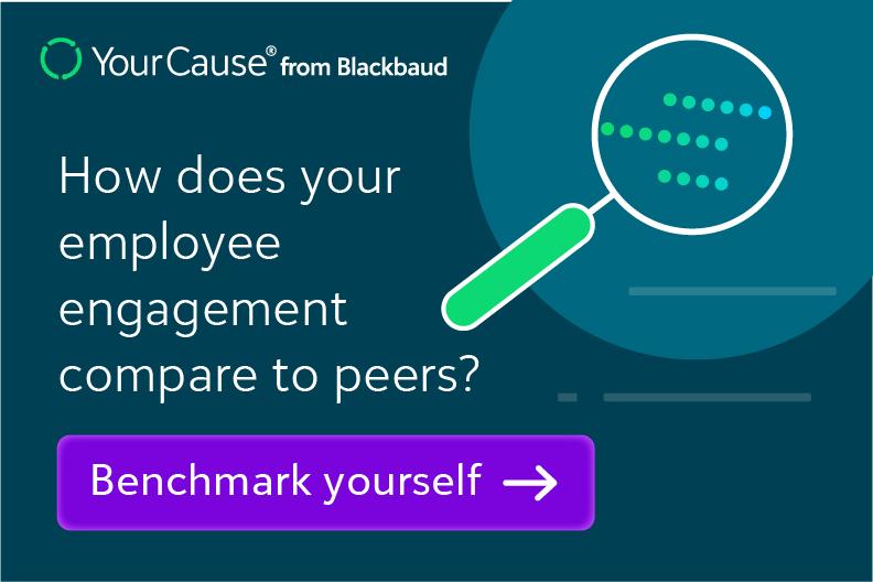 &quot;how does your employee engagement compare to peers? Benchmark yourself&quot; with Blackbaud logo 