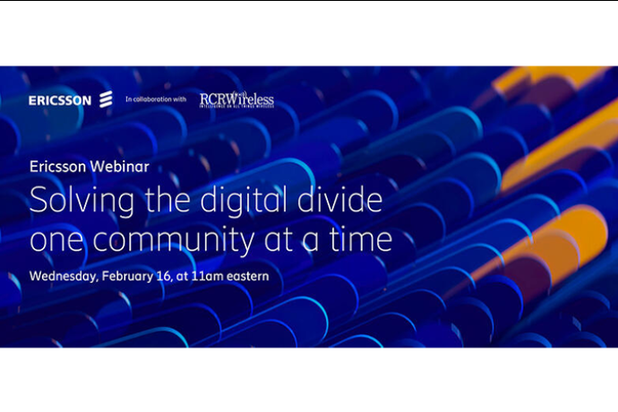 webinar poster reading "Ericsson Webinar, Solving the digital divide one community at a time"