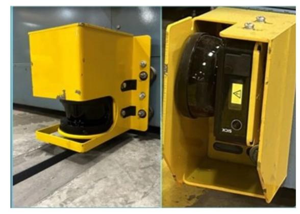 Pictured are the additional photo eyes, or sensors, installed at the Owosso facility that detect objects above floor level including units hanging off a conveyor, forks of a forklift approaching, or a person.