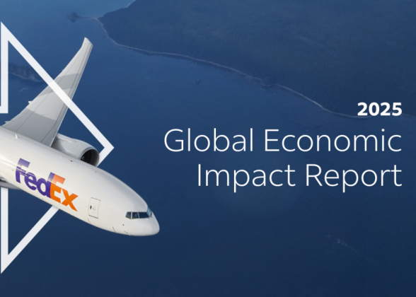 &quot;2025 Global Economic Impact Report&quot; next to image of FedEx plane