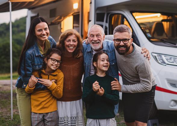 Photo of a family on a camping trip.