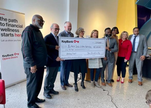 The KeyBank Foundation Team presenting a check to Buffalo Center for Arts and Technology  