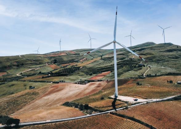 wind turbines on a hill