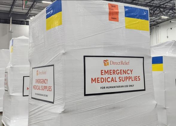 A pallet of medical aid from Direct Relief for Ukraine. 