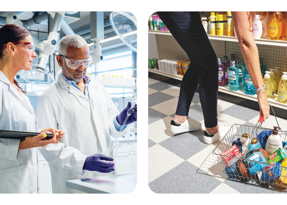 Science in action: two scientists shown in white lab coats.
