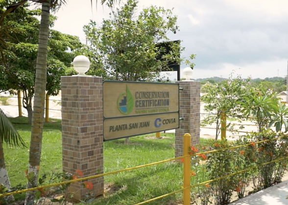 Sign with Covia logo and "Conservation Certification"