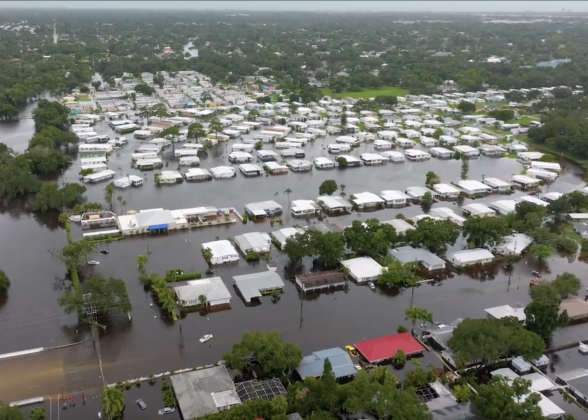Aerial photo of flooded town