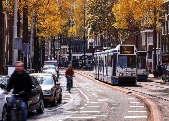 A tram on a city street