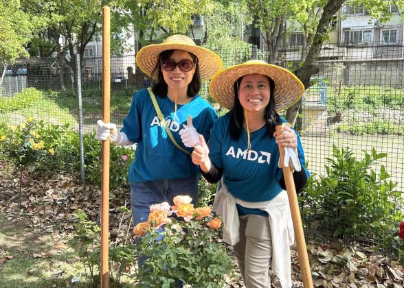 volunteers around a plant