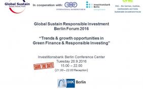 Global Sustain GmbH Organizes the Berlin Responsible Investments Forum in Cooperation with InvestitionsBank Berlin, International Bankers Forum & FNG Image.
