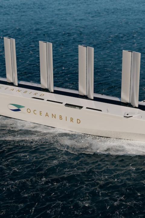 A ship with Oceanbird's rigid sails. 
