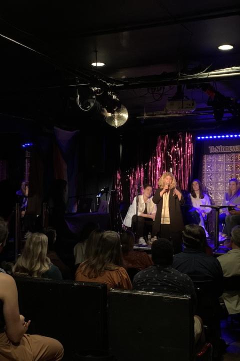 Stacy Lentz, co-owner of the Stonewall Inn and CEO of the Stonewall Inn Gives Back Initiative, addresses the crowd at the Pride in Power event.