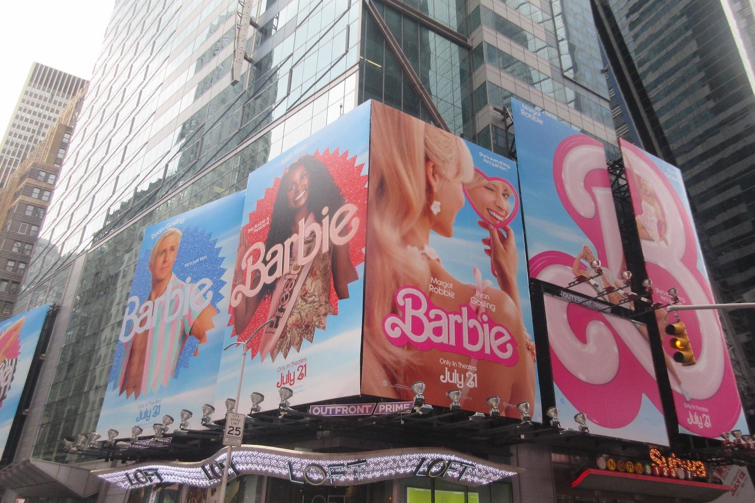 Barbie movie billboards in Times Square