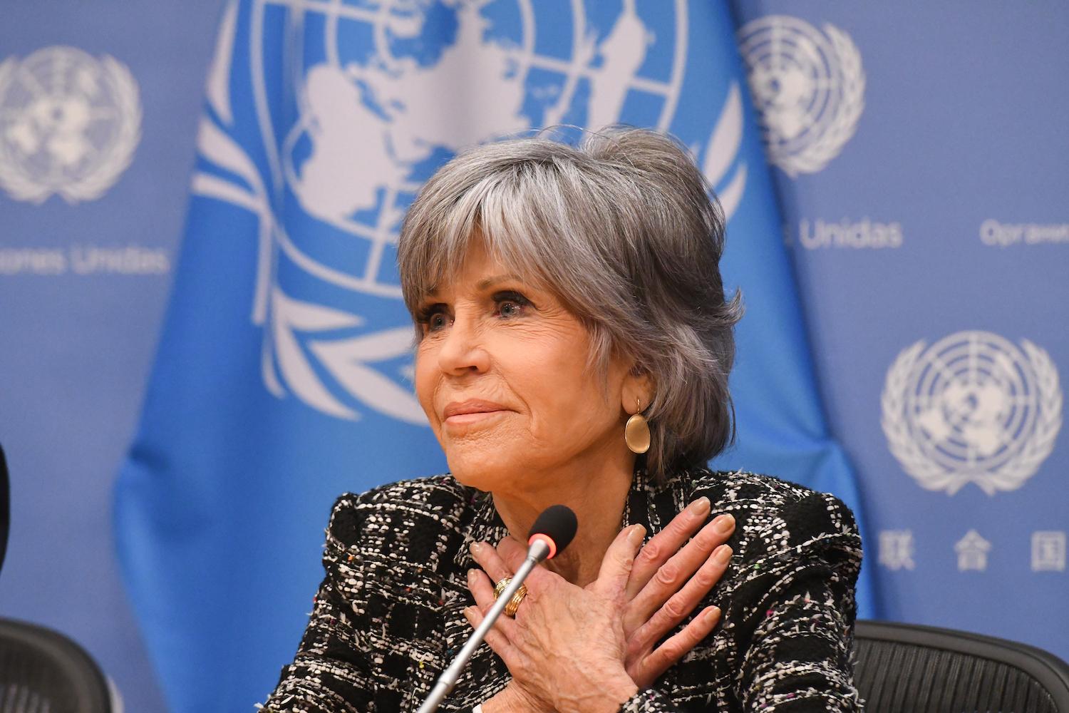 Jane Fonda speaks at UN press conference in favor of UN Ocean Treaty