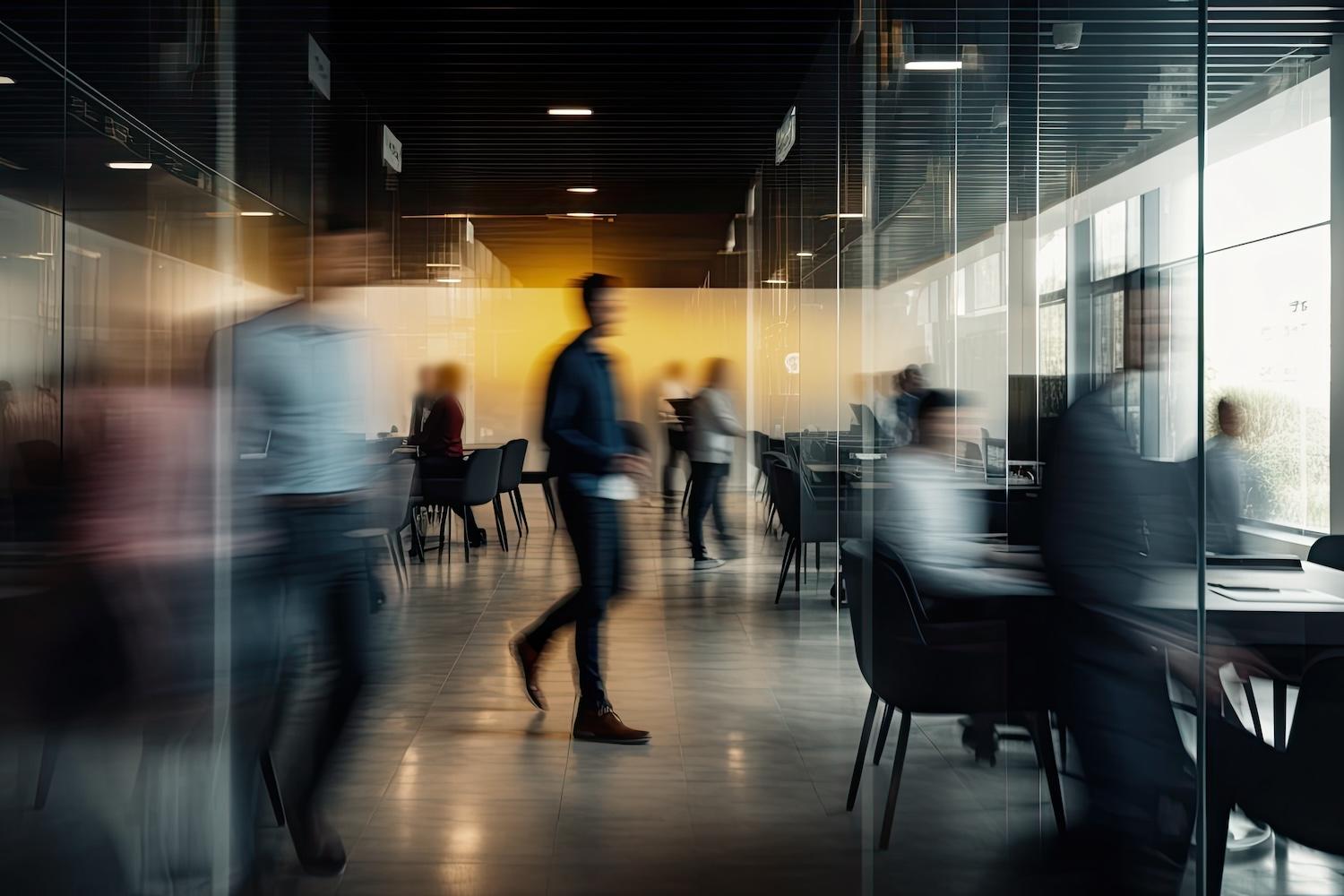 blurred image of people working in an office - greenhushing at corporations