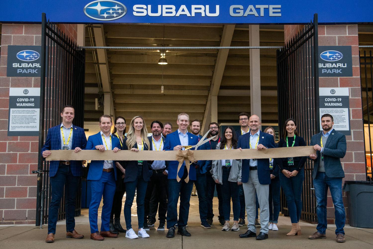 staff at Subaru Park home of the Philadelphia Union attend a ribbon cutting to celebrate zero waste to landfill status 