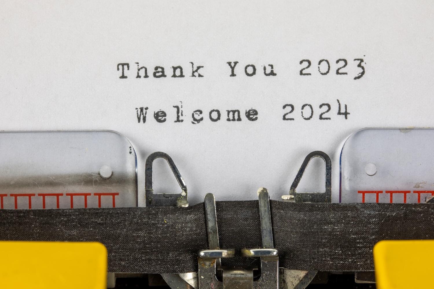 note that reads thank you 2023 welcome 2024