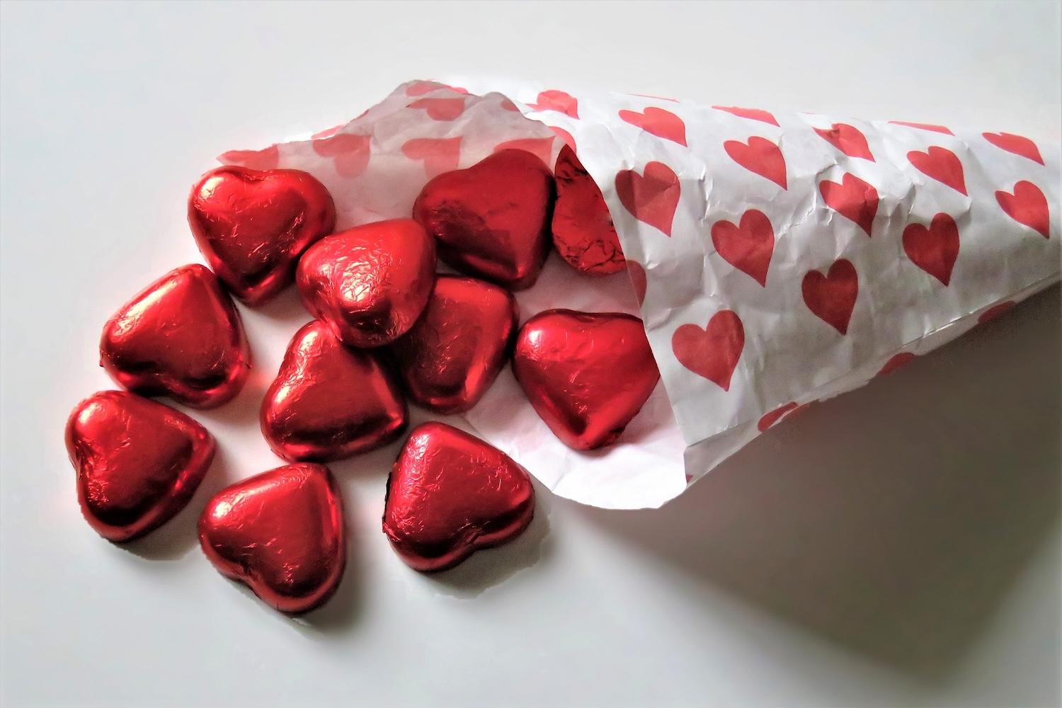 bag of valentines day heart-shaped chocolate