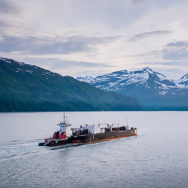 Crowley shipping vessel crossing the water