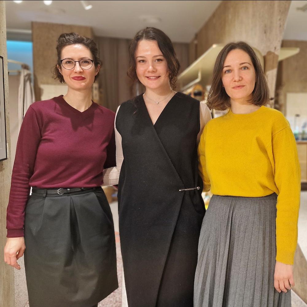 Ukrainian refugee Vladyslava Terekhovych pictured with her social enterprise employers in Romania