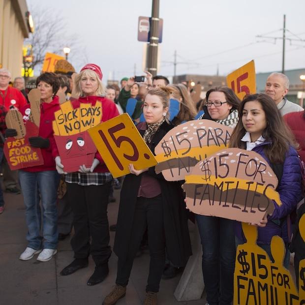Fast food workers on strike for better pay and the right to join unions