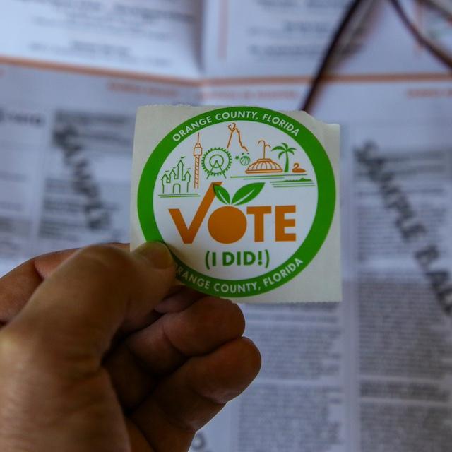 An "I voted" sticker for Orange County, Florida — voting rights