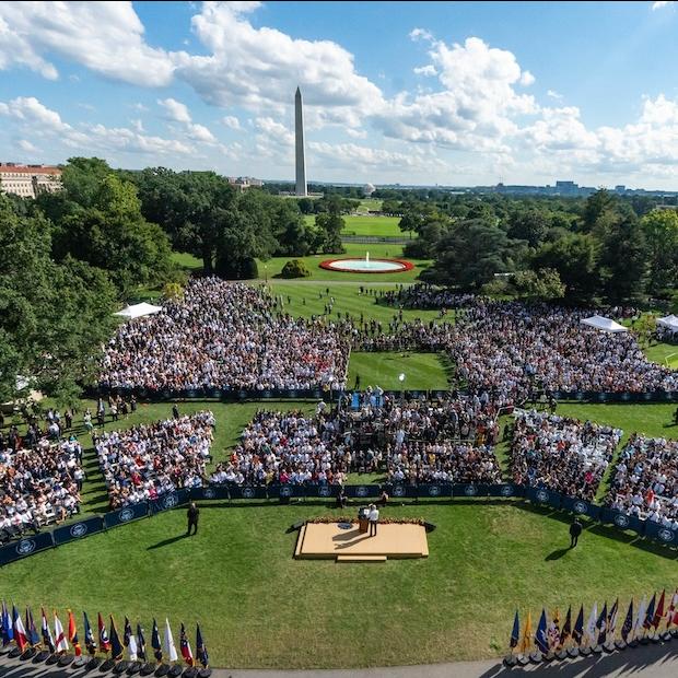 Inflation Reduction Act Passage 2022 - crowd gathers in front of the washington monument