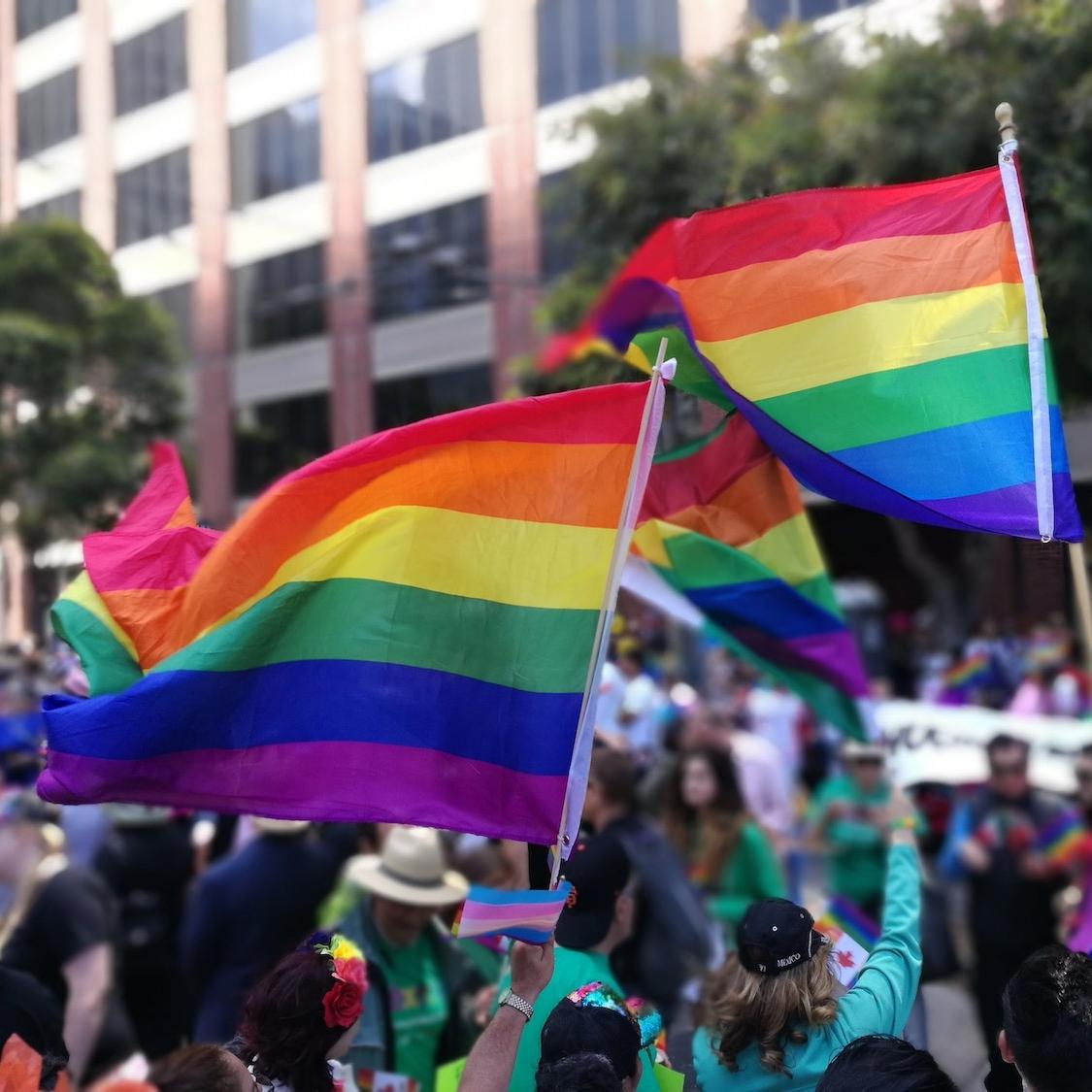 LGBTQ pride flags at parade