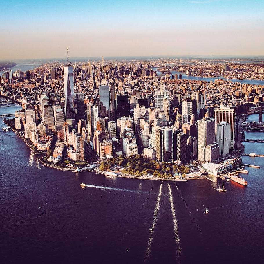 New York City Manhattan aerial view with Hudson River and West River