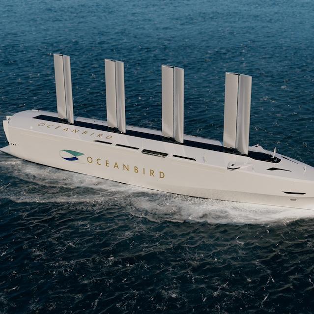 A ship with Oceanbird's rigid sails. 
