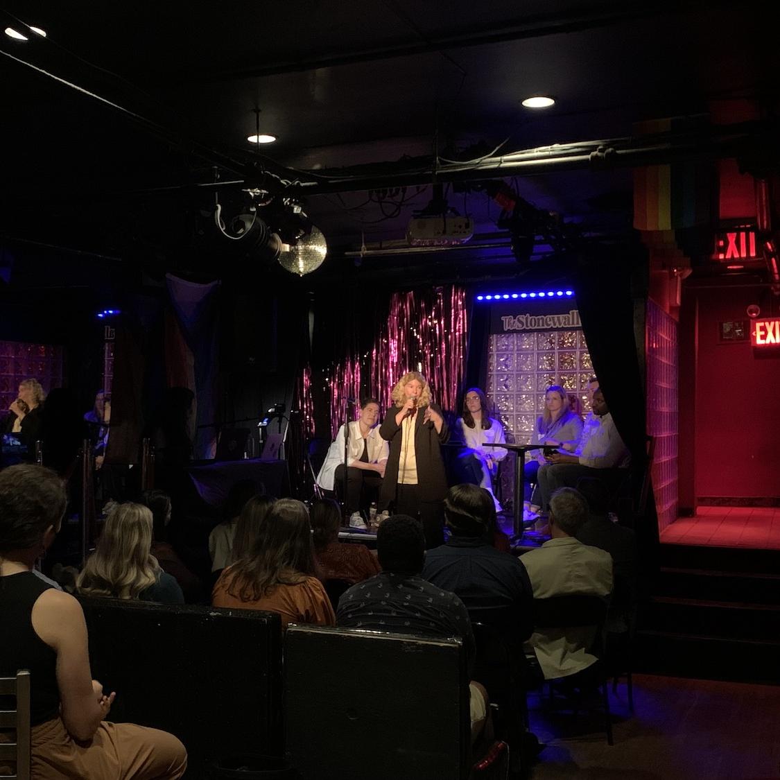 Stacy Lentz, co-owner of the Stonewall Inn and CEO of the Stonewall Inn Gives Back Initiative, addresses the crowd at the Pride in Power event.