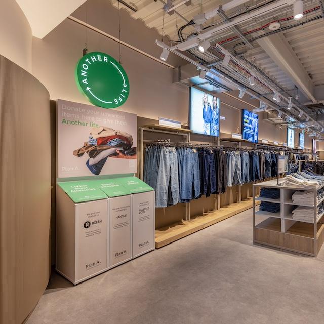 An in-store display for M&S's Plan A: Another Life initiative — sustainable fashion