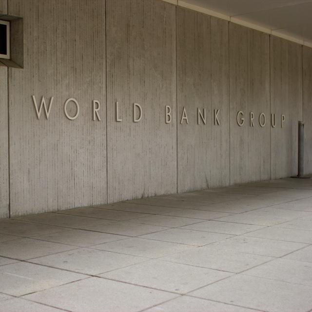 "The World Bank Group" sign on the organization's headquarters in Washington D.C.