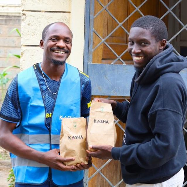 A Kasha employee delivering medicines to customers — healthcare access