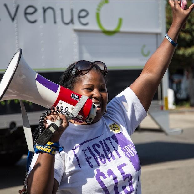 Fight for $15 demonstration in Los Angeles in 2015 - social solutions for equity