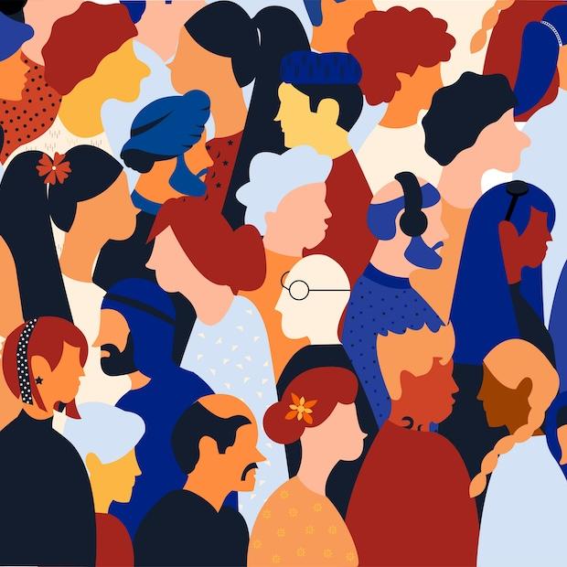 graphic depicting the wide variety of people in the workplace - diversity and inclusion