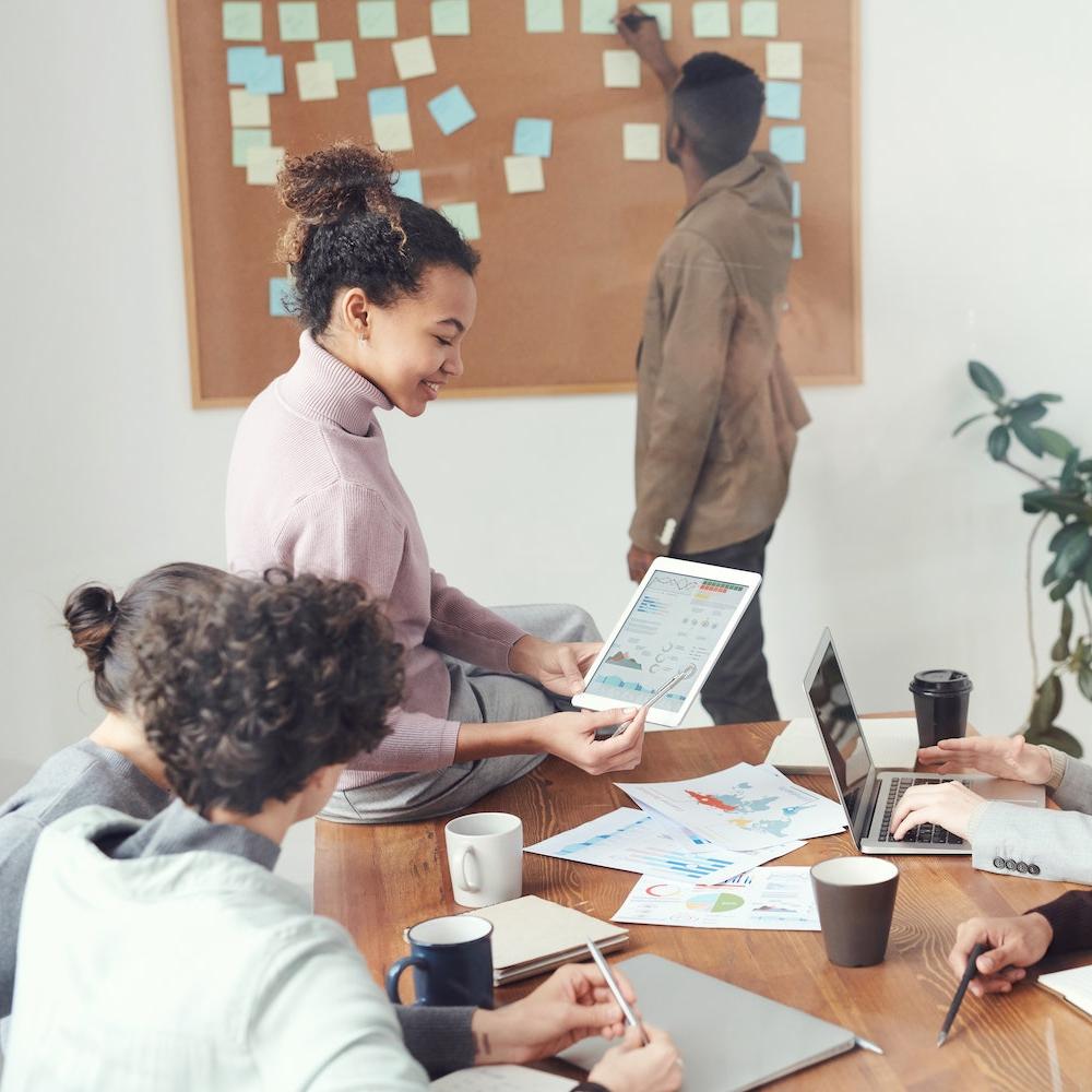 Employees working together.