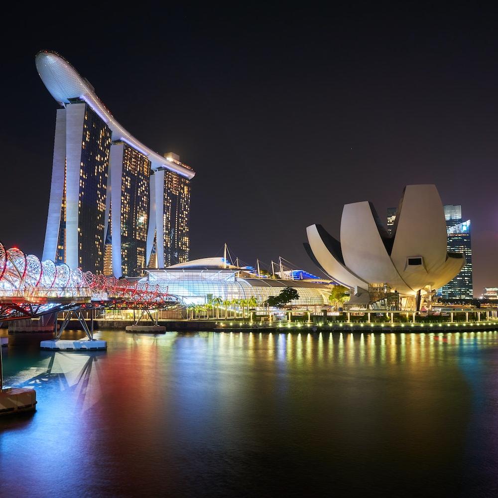 The skyline around the Gardens by the Bay nature park in the Central Region of Singapore. 