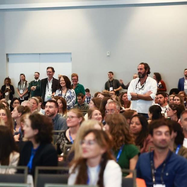 crowd watching greenwashing panel at Sustainable Brands conference 2024 