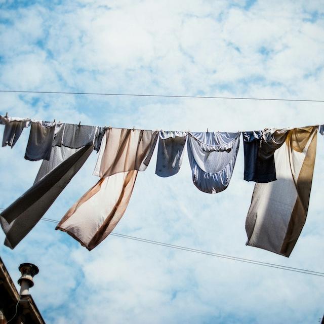 Clothes air-drying on a line. 